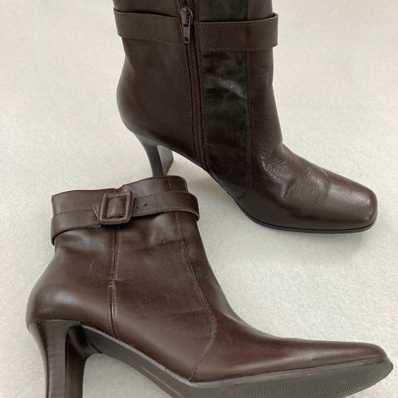 Franco Fortini "Leigh" Brown Leather Heeled Ankle Boots - Picture 2 of 14